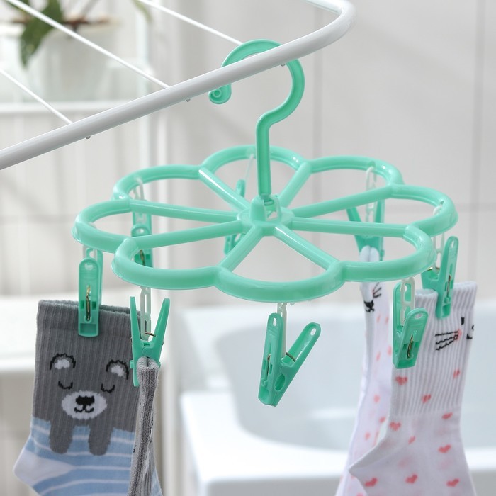Сушилка для белья подвесная Доляна, 23×23 см, 8 прищепок, мятная