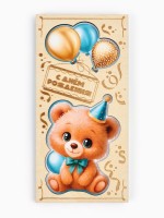 Конверт для денег деревянный «С днём рождения», мишка, 16.5×8 см