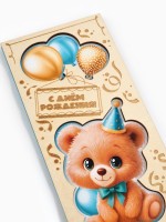 Конверт для денег деревянный «С днём рождения», мишка, 16.5×8 см