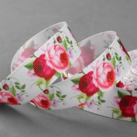 Лента репсовая «Пионы», 25 мм, 18±1 м, разноцветная