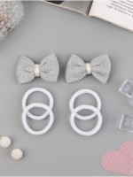 Набор для волос «Школьница галант», 4 резинки 3.5 см, 2 зажима 5.5 см, сияние, серо-белый