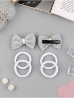 Набор для волос «Школьница галант», 4 резинки 3.5 см, 2 зажима 5.5 см, сияние, серо-белый