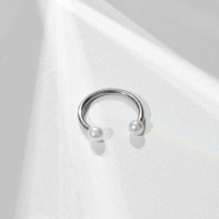 Пирсинг в бровь «Жемчуг» дуо, d=10 мм, белый в серебре