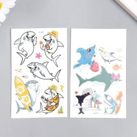 Татуировка на тело цветная фосфорная "Акулы" МИКС 12х7,5 см