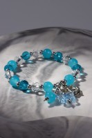 Браслет «Радость» якорь и бабочки, цвет бело-голубой в серебре, d=7