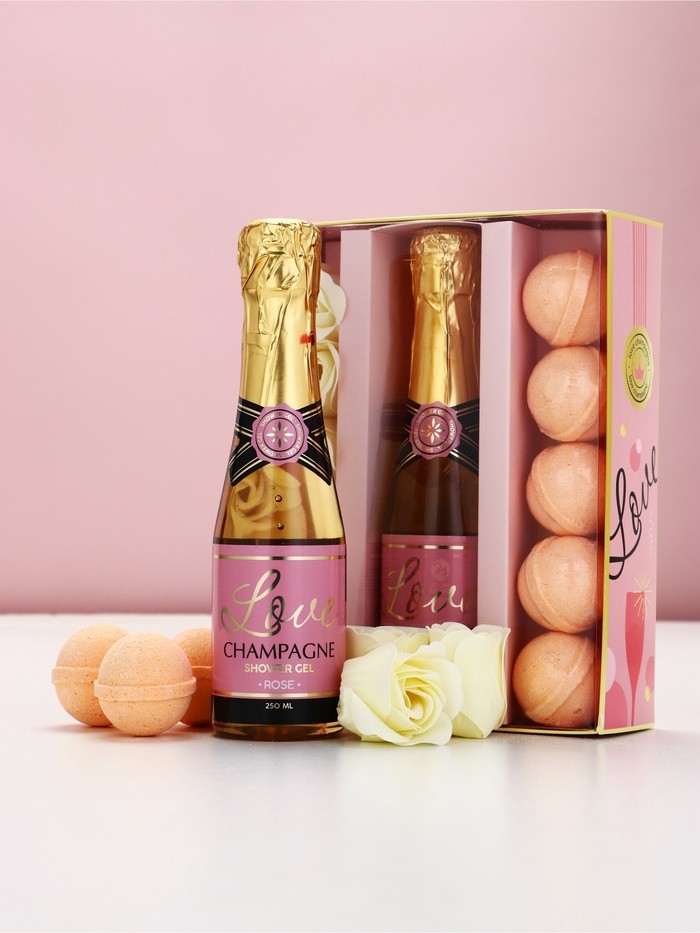 Подарочный набор косметики «Розовое шампанское», гель для душа, мыльные цветы, бомбочки для ванны