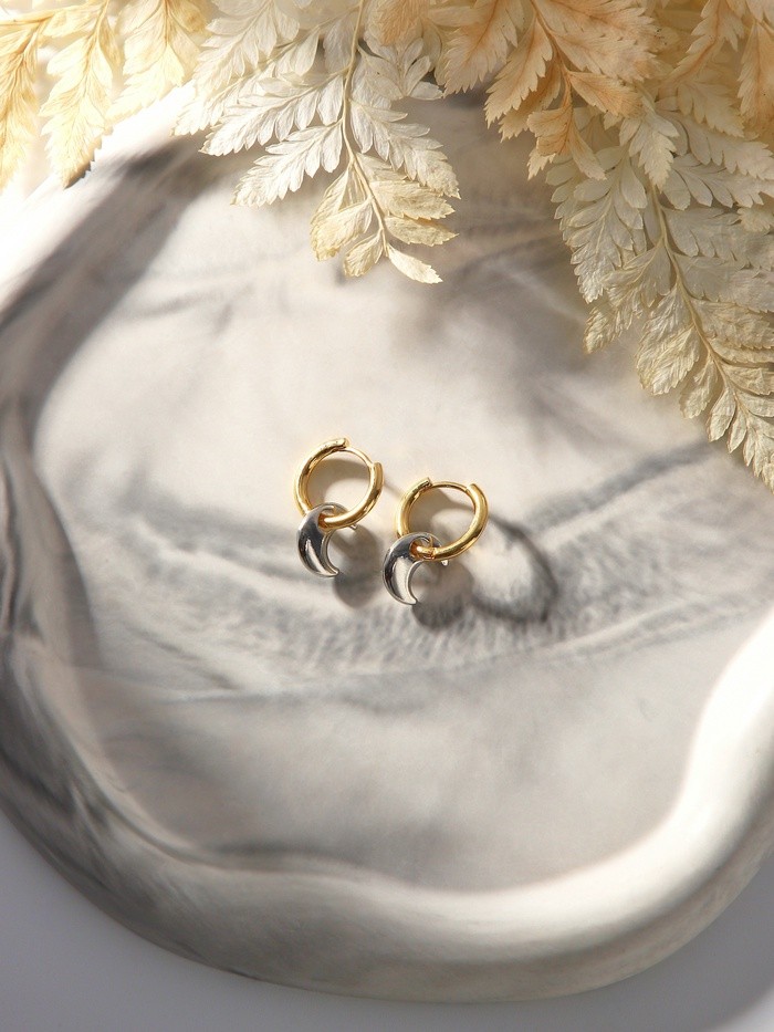 Серьги со съёмным элементом «Трансформер» луна, цвет золото с серебром