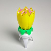 Свеча для торта музыкальная «Тюльпан», крутящаяся, жёлтая, 14.5×6 см