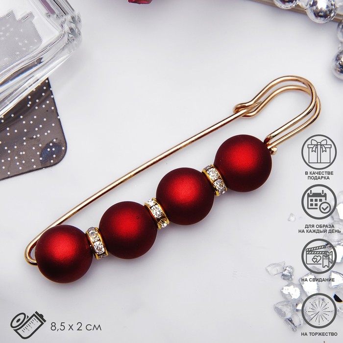 Булавка «Квартет» 8.5 см, шар №14, матовая, красная в золоте