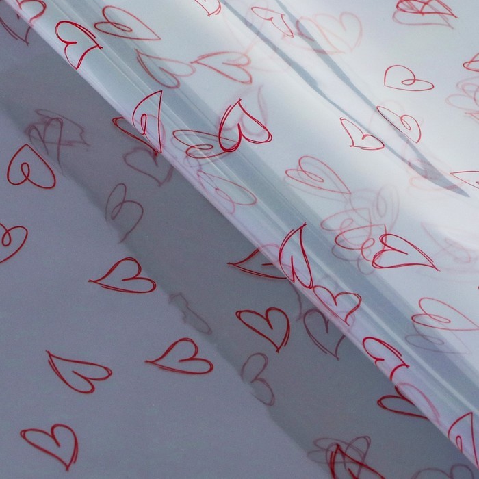 Пленка для цветов и букетов, в листах глянцевая, 57×57±2 см, красные сердца, 50 мкм