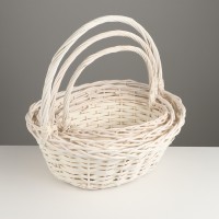 Набор корзин плетёных, 3 шт., 47×39×14 см, 40×32×15 см, 33×25×13 см, ива, белый, Greengo