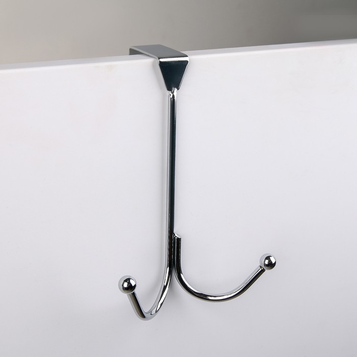 Вешалка на дверь Доляна «Лайт», 2 крючка, 16.5×5×9.5 см, хром