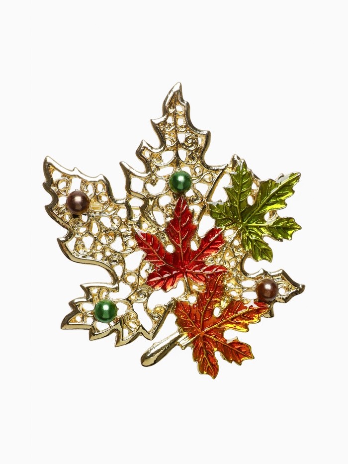 Брошь «Лист» кленовый осенний, цветная в золоте