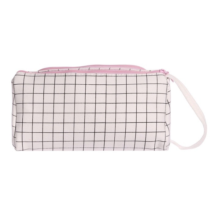 Пенал школьный Calligrata «Шотландка», мягкий, 2 отделения, 95×210×90 мм, объёмный с откидной планкой, с ручкой, бело-чёрный