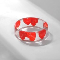 Кольцо «Прозрачное» сердца, цвет красный, 17 размер