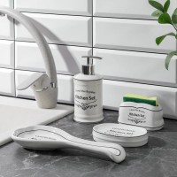 Аксессуары для кухни Доляна «Уют», 4 предмета, дозатор 300 мл, мыльница, подставка для губки, подставка для ложки, белые