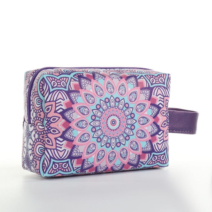 Косметичка на молнии женская, с ручкой, маленькая, с рисунком «Узор», сиреневая