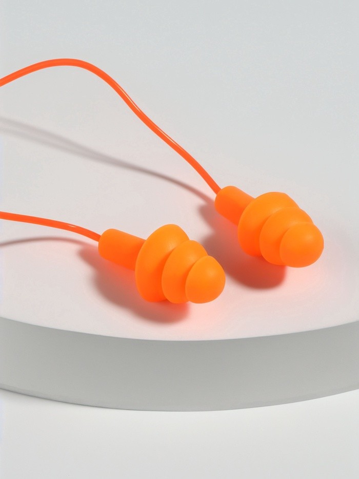 Беруши на шнурке, 3×1.5 см, в футляре, фасовка 10 шт., силиконовые, оранжевые