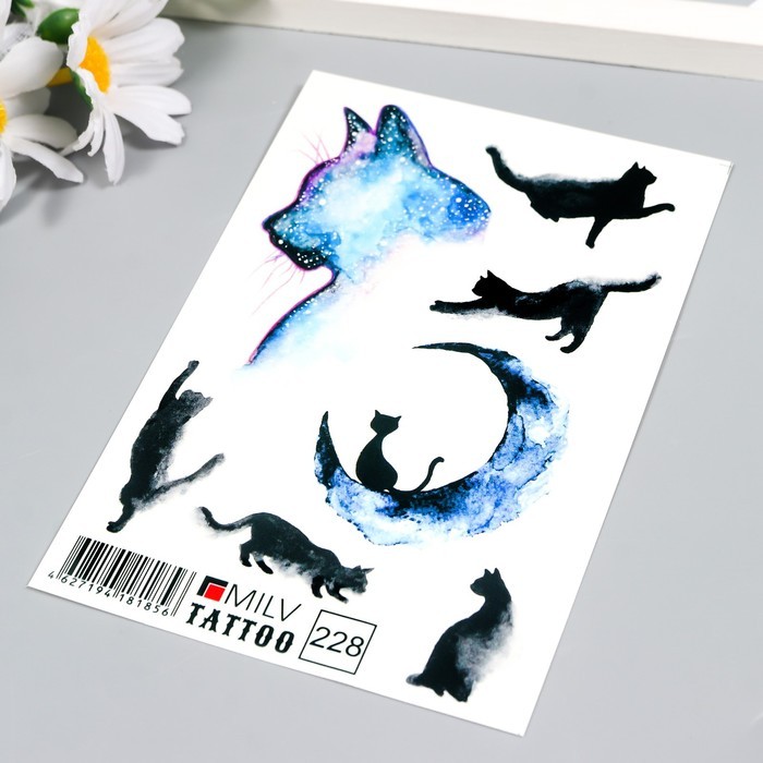 Татуировка на тело "Лунный кот" 10х15 см Татуировка на тело "Лунный кот" 10х15 см