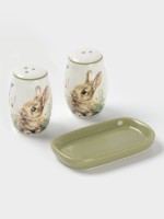 Набор для специй Доляна «Зайка», 2 предмета: солонка, перечница 130 мл, 11.5×6.2×8.8 см, доломит, белый