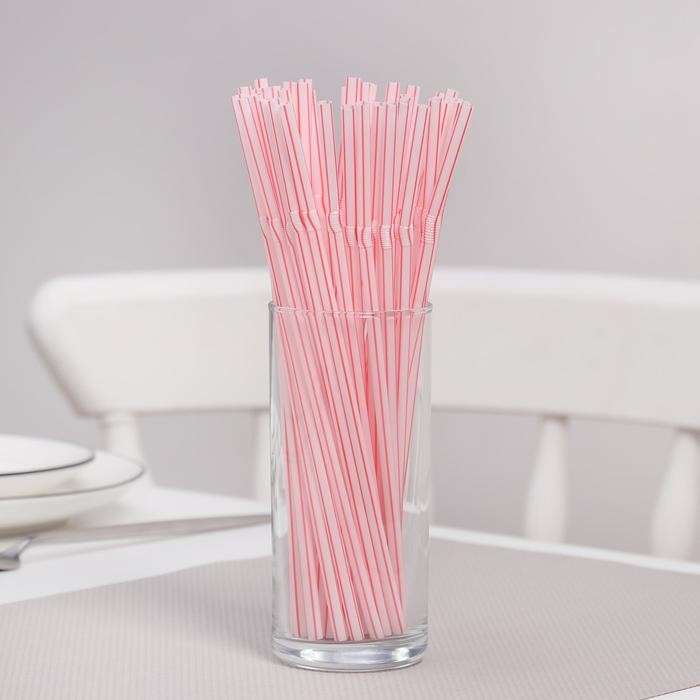 Набор одноразовых трубочек гофрированных для напитков, 0,5×21 см, 50 шт, с гофрой, цвет белый