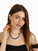 Набор 2 предмета: серьги, колье «Листопад» капли, цвет чёрно-белый в серебре, 45 см