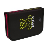 Пенал 1 секция 140×210×40 мм, откидной карман и косметичка, тканевый, Calligrata TOP Content «Медведь»