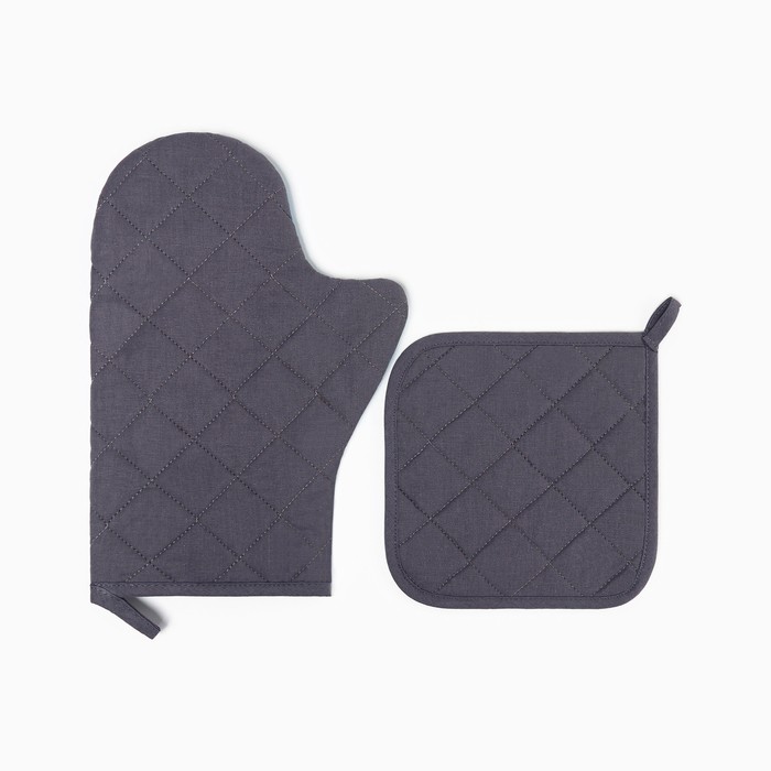 Набор кухонный  Доляна "Снежная зима": прихватка 17х17 см, Варежка-прихватка новогодняя 20х28 см, 35%хл, 65%