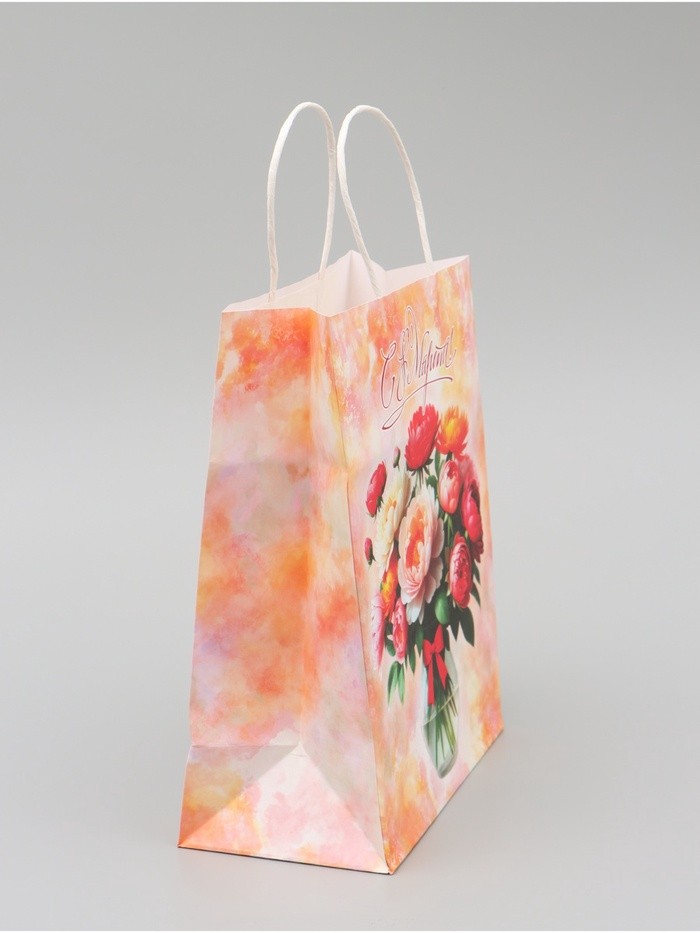 Пакет подарочный крафт «С 8 Марта!» 21×11×27 См