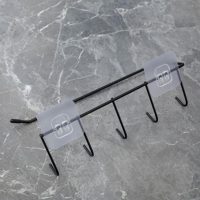 Держатель для кухонных принадлежностей настенный Доляна, 5 крючков, 28×8×8 см, чёрный