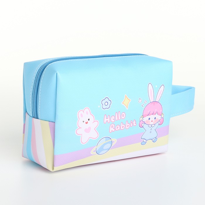 Косметичка на молнии с ручкой, маленькая, с принтом Hello, голубая