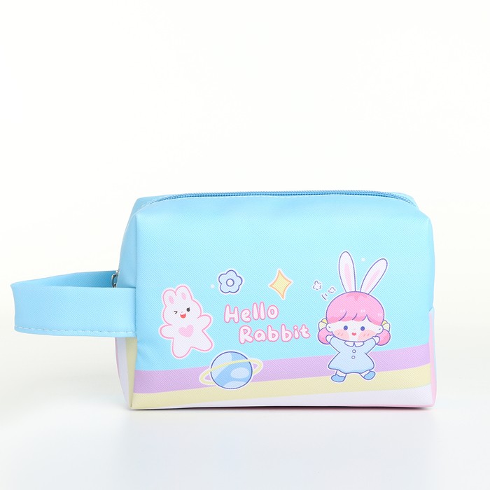 Косметичка на молнии с ручкой, маленькая, с принтом Hello, голубая
