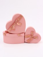 Набор подарочных коробок сердце 3 в 1, розовый с бантом, 22×20×9; 18.5×17×7.5; 16×14×6 см