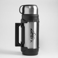 Термос Мастер К «Тропа», 2 л, 34×11 см, с двумя кружками, сохраняет тепло 24 ч, нержавеющая сталь, серебристый