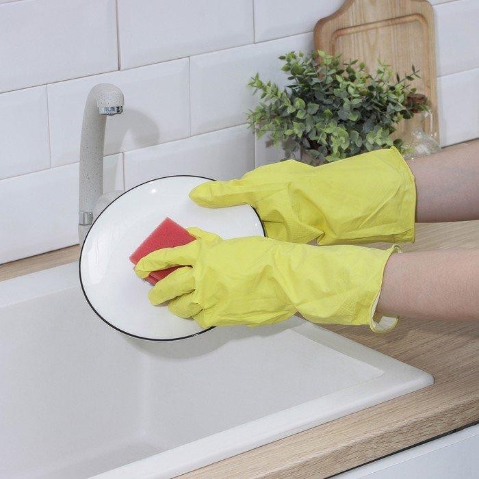 Перчатки хозяйственные резиновые Доляна, размер L, с хлопковым напылением, 40 гр, цвет МИКС