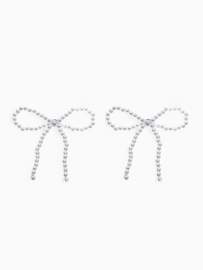 Набор 2 предмета: серьги, колье «Жемчуг» бантик, белый в серебре, 35 см
