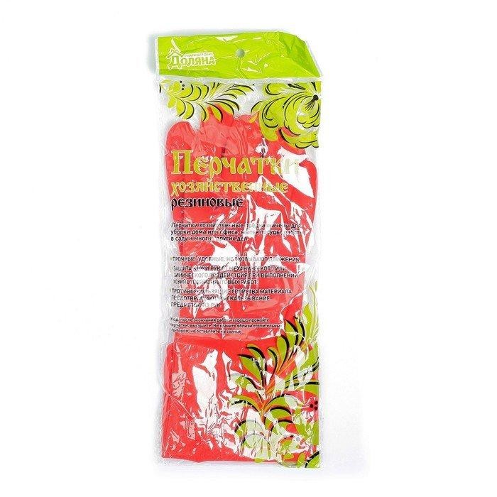 Перчатки хозяйственные резиновые Доляна, размер L, 38 см, длинные манжеты, 90 гр, цвет красный