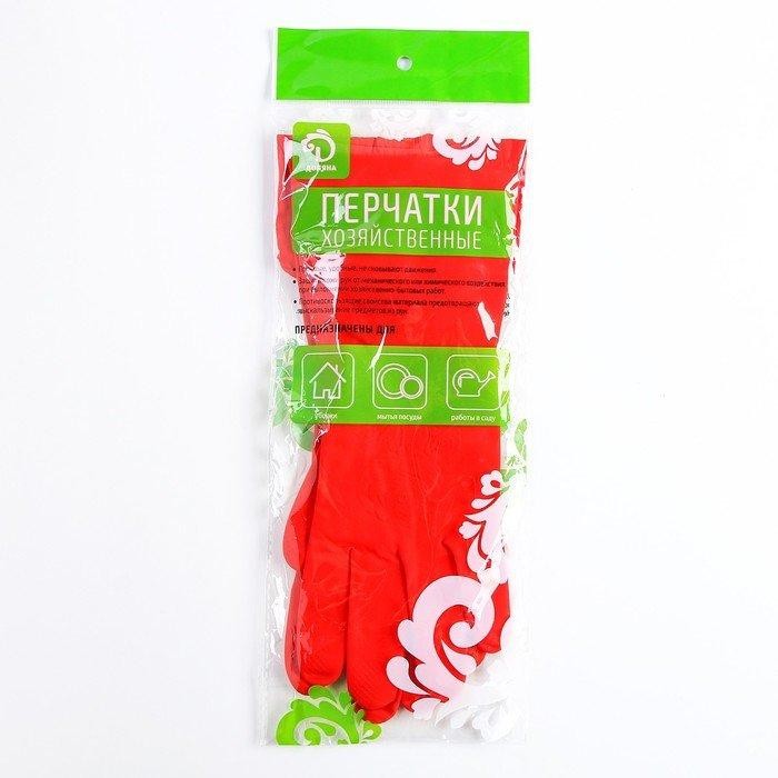Перчатки хозяйственные резиновые Доляна, размер L, 38 см, длинные манжеты, 90 гр, цвет красный