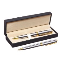 Ручка подарочная Calligrata, шариковая, поворотная, в футляре кожзам, корпус серебристый с золотым