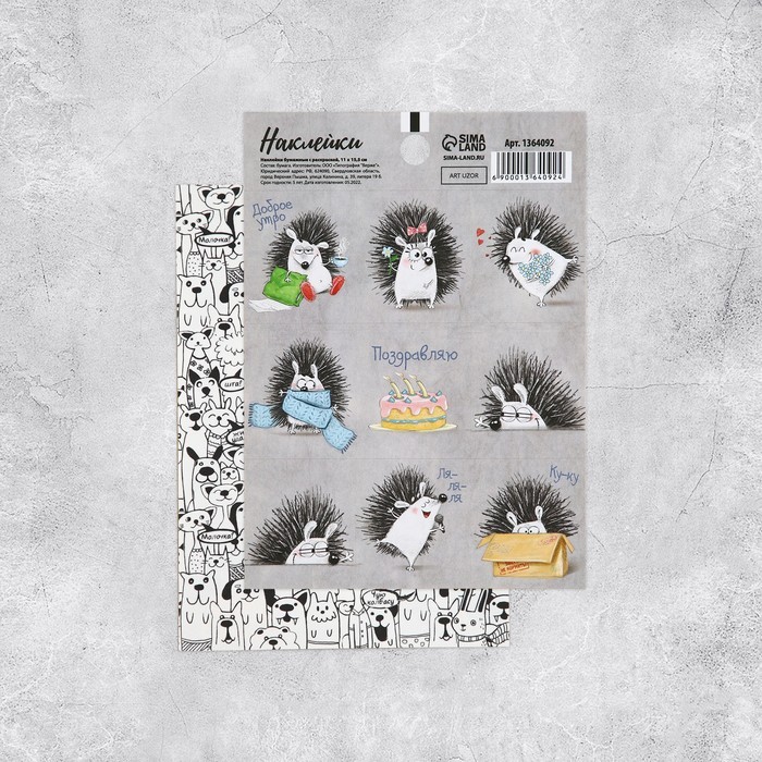 Наклейки бумажные «Ёжики», c раскраской на обороте, 11 × 15,5 см