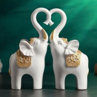 Фигура "Слоники - хобот сердечком" набор 2шт, 22х11см, белый с золотом