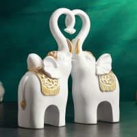 Фигура "Слоники - хобот сердечком" набор 2шт, 22х11см, белый с золотом