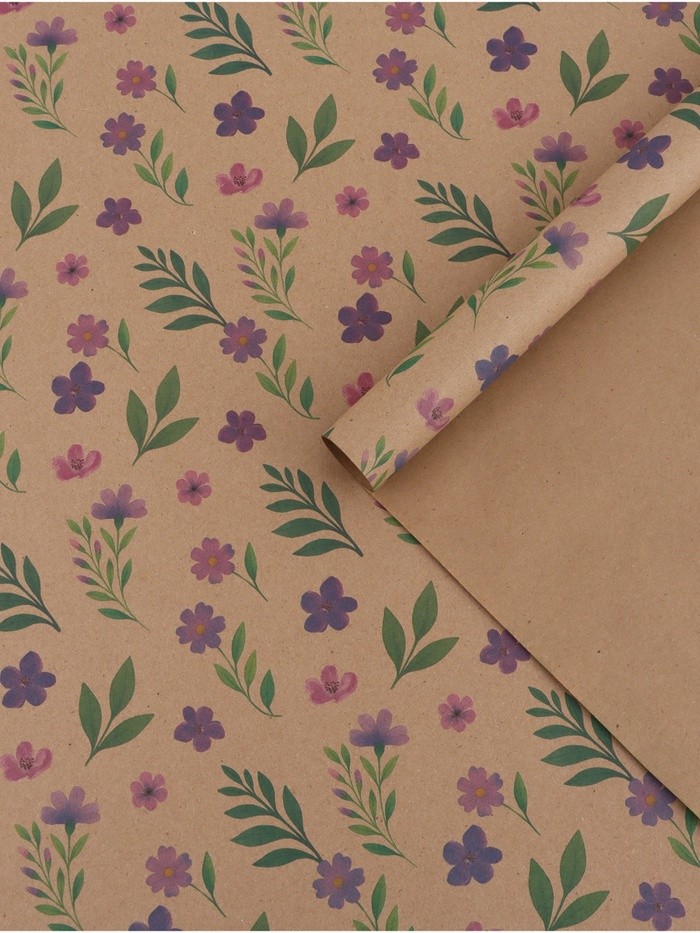 Бумага упаковочная крафтовая «Сиреневые цветы», 50 × 70 см