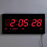 Часы электронные настенные "Соломон" термометр, календарь, 21.5 х 45.5 см, красные цифры
