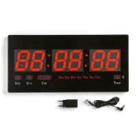 Часы электронные настенные "Соломон" термометр, календарь, 21.5 х 45.5 см, красные цифры