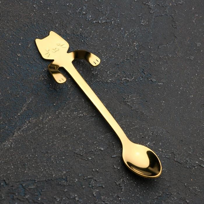 Ложка чайная Magistro «Котик», h=11,5 см, цвет серебряный