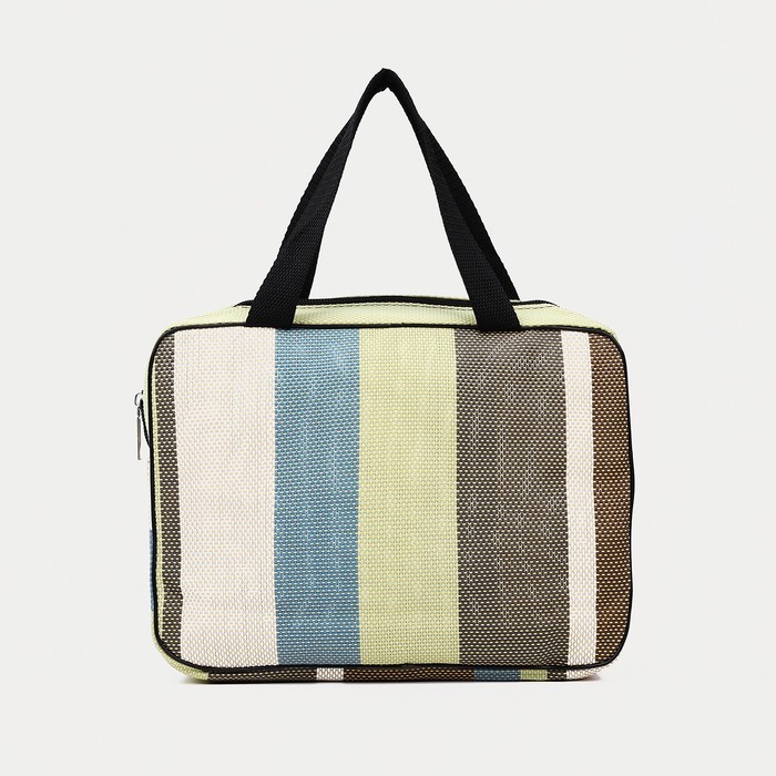 Косметичка на молнии, с ручками, зелёная/коричневая