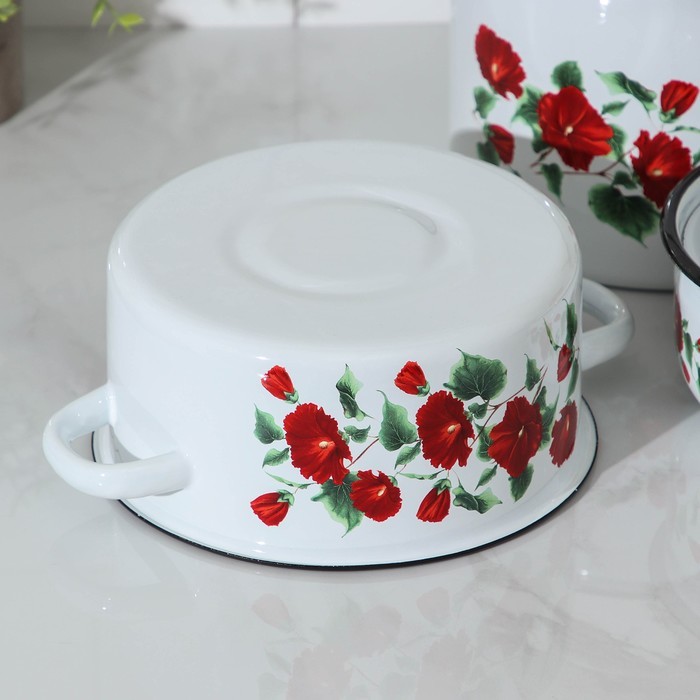 Набор посуды «Рамо», 3 предмета: кастрюли 2/3,5 л; ковш с крышкой 1,5 л, индукция, цвет белый