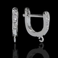 Швензы с английской застежкой с цирконом "Овал" , цвет белый в серебре (1 пара, размер 1х1 см)