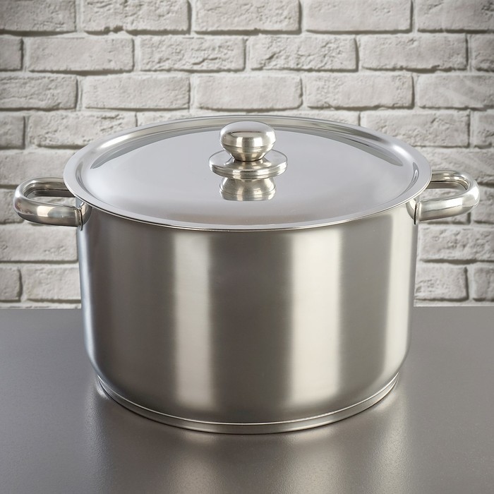 Кастрюля цельнотянутая «Профи», 10 л, d=28 см, металлическая крышка, с теплораспределительным слоем, капсульное дно, цвет серебряный